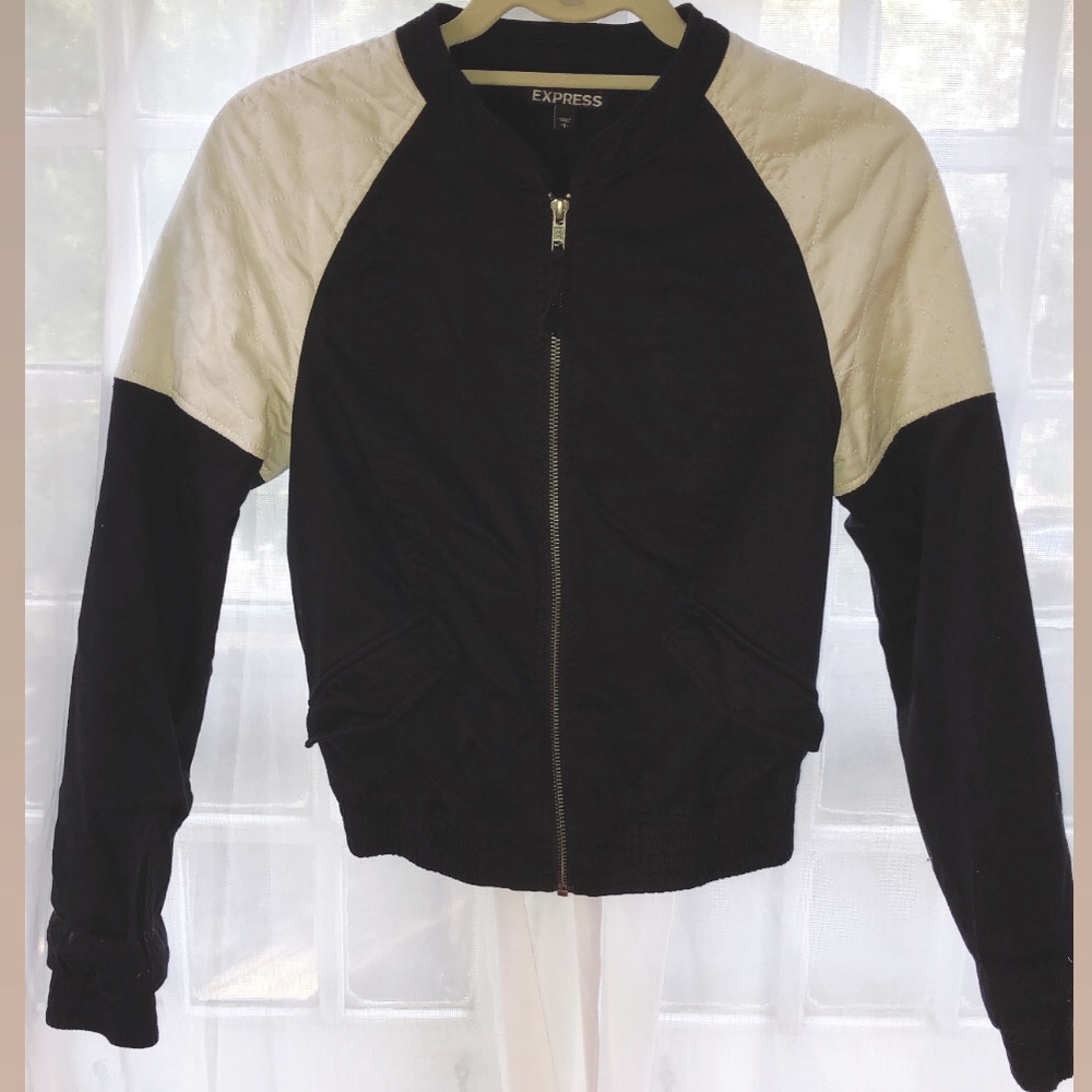 Black & White Cotton Bomber Jacket Express